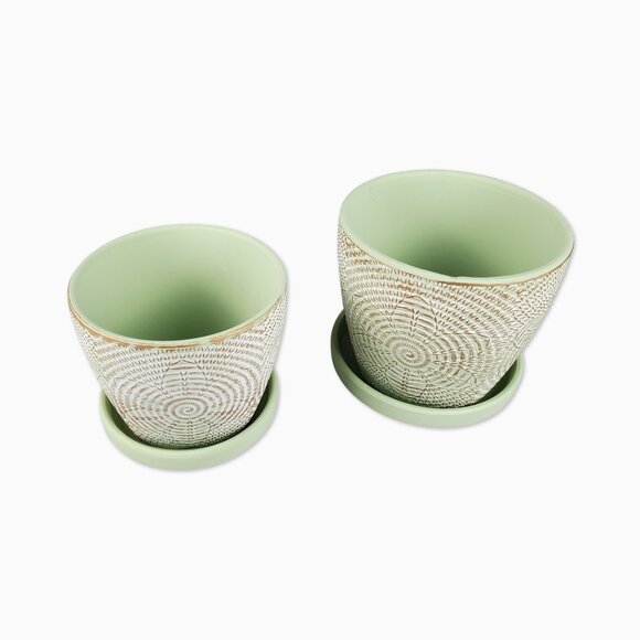 Set Of 2 Vintage Style Honeydew Green Terracotta Planting Pots - Picture 2 of 5